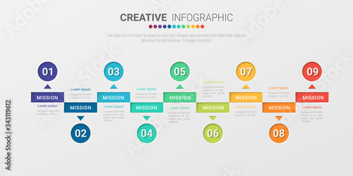 Presentation business infographic template, Abstract infographics number options template with 9 steps. Vector illustration.