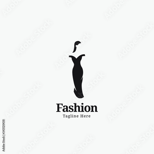  woman fashion logo template. beautiful girl wear dress vector illustratation	
