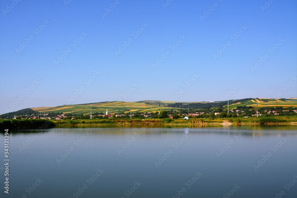 landscape in a village near a lake