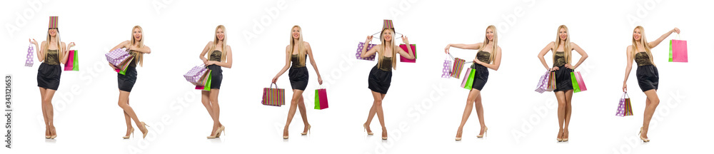 Woman with shopping bags on white Woman with shopping bags on white