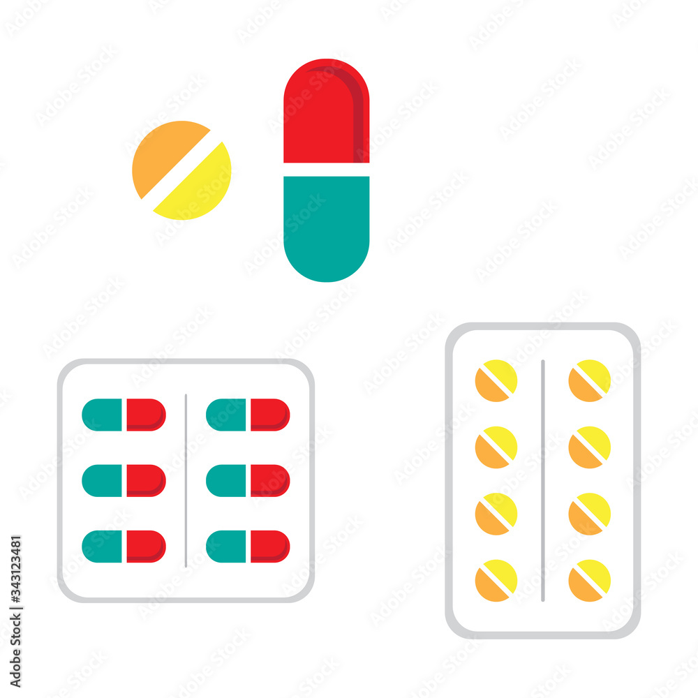 Medical pills and capsules icon set, isolated on white background, vector illustration. Medical pills and capsules icon set, isolated on white background, vector illustration.