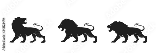 lion icon set. image of animal for emblem and logo. courage, valor and power symbol