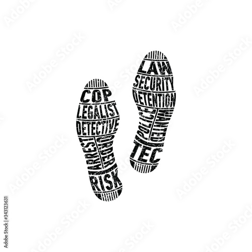 Trace of the policeman. A unique imprint of a person’s shoes that determines his work. Vector illustration, isolated object on a white background. photo
