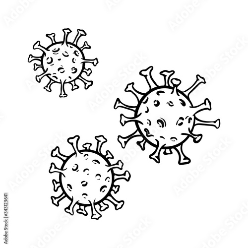 Hand drawn black and white doodle sketch bacterium and virus . Vector illustration