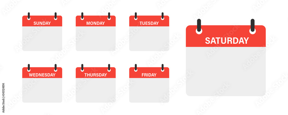 Calendar week isolated vector icons on white background. Week vector ...