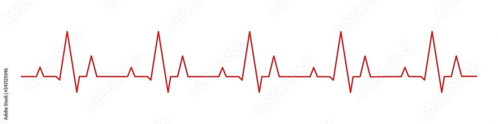 Hearbeat red line. Vector isolated illustration. Abstract wave. Pulse red vector trace.  EKG cardio line red symbol. Medical and Healthy concept.