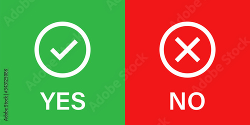 Yes NO tick check mark. Vector isolated icons signs. Checklist mark icon vector. Red checkmark on green background.