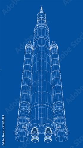 Space rocket concept outline. Vector