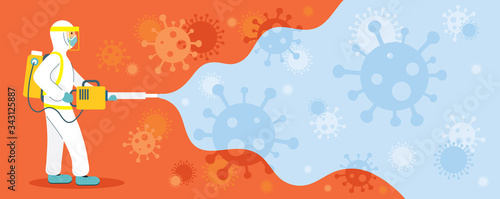 People in Protective Suit or Clothing, Spray to Cleaning and Disinfect Covid-19, Coronavirus  Virus Background