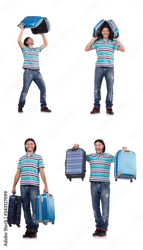 Naklejka premium Young man with suitcase isolated on white