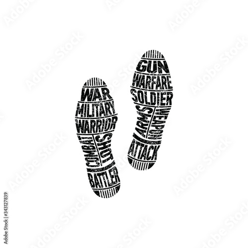 Trace of the military. A unique imprint of a person’s shoes that determines his work. Vector illustration, isolated object on a white background.