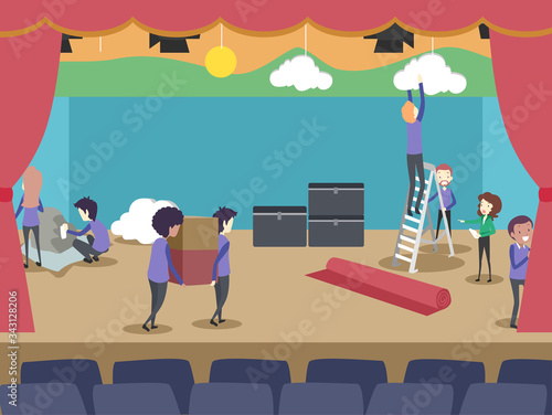 People Setup Theater Stage ...