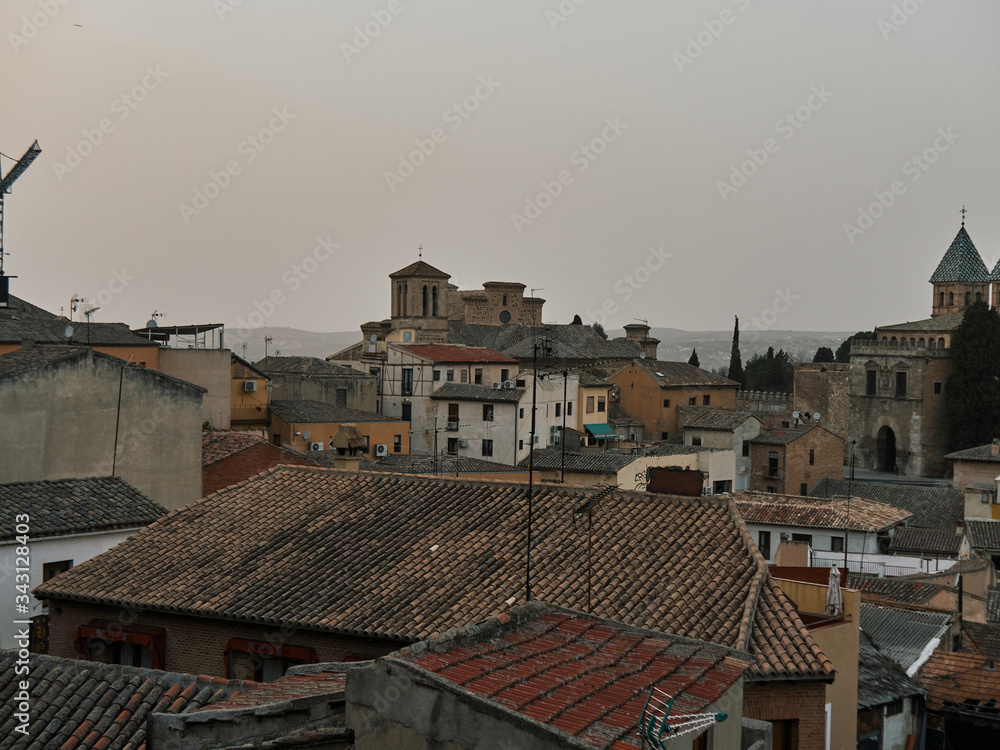 Panorama of the old city of Toledo, the former capital of Spain. Evening