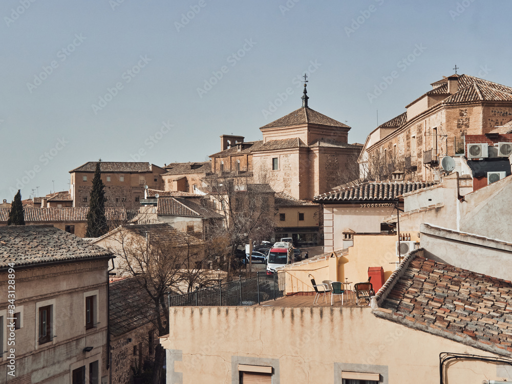 Panorama of the old city of Toledo, the former capital of Spain. Evening