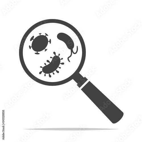 Virus and bacteria under magnifying glass icon vector