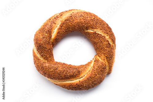 Turkish bagel on white background (simit)