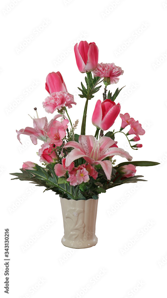 Pink artificial flower vase