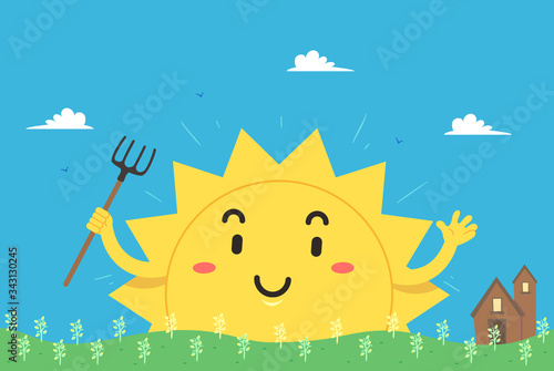 Mascot Sun Farm Barn Illust...