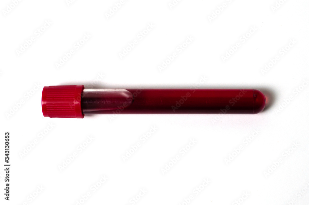 Test tube with blood isolate on a white background Test tube with blood isolate on a white background