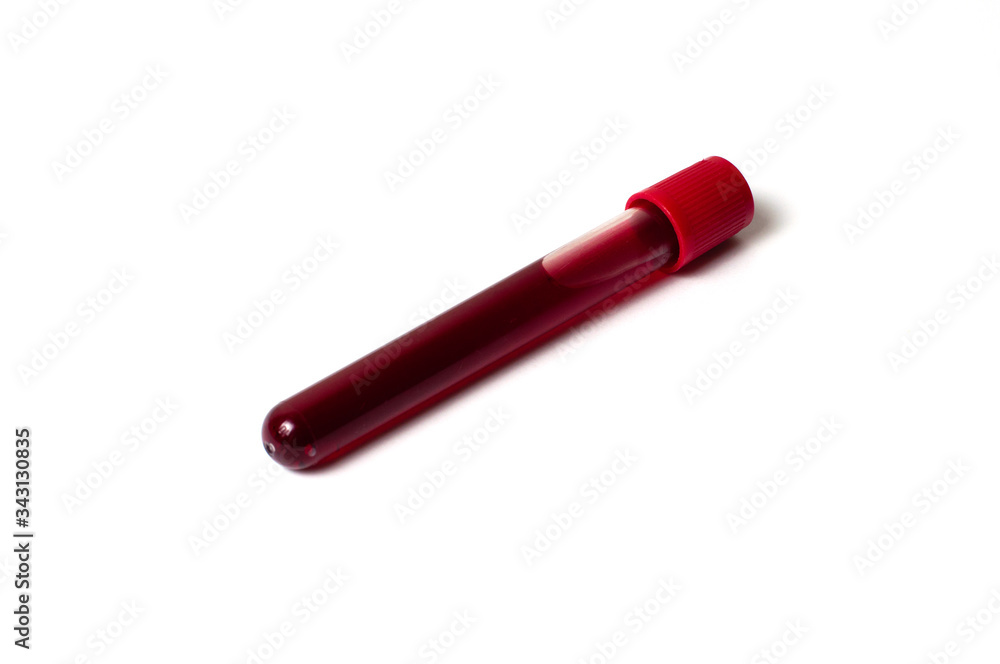 Test tube with blood isolate on a white background Test tube with blood isolate on a white background