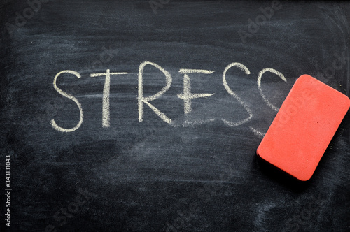 Bilde på lerret erasing stress, hand written word on blackboard being erased concept