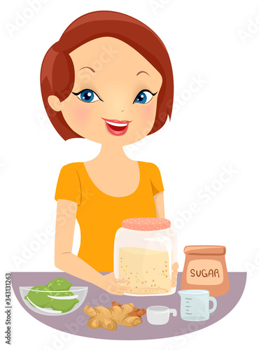 Girl Make Ginger Ale Drink Illustration