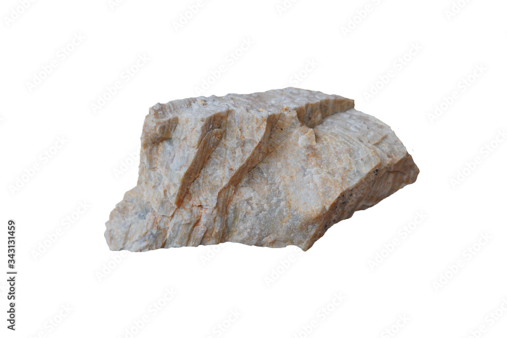 Quartz schist rock isolated on white background. There is noise and grain caused by the texture of stone. 