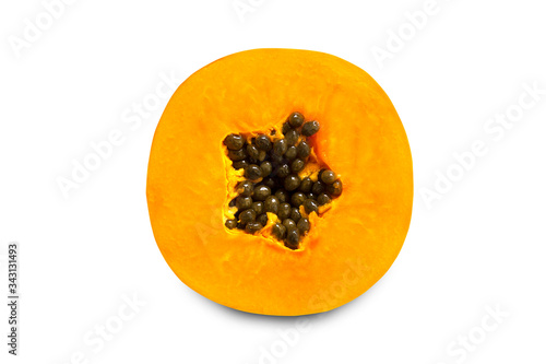 Slice papaya isolated on white background with clipping path.