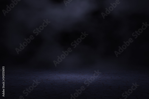 Dark scene with smoke background. 3D rendering.