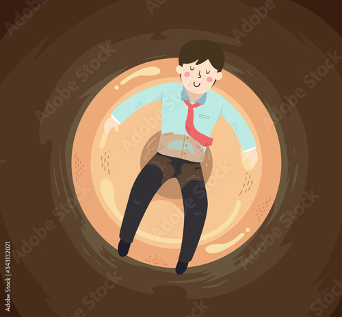 Man Donut Coffee Float Illustration