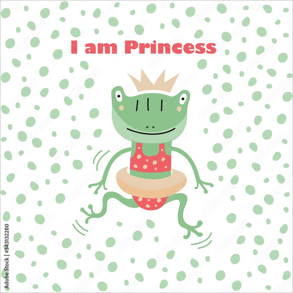 Fototapeta premium Cute cartoon illustration of a frog. Character frog. Cute vector illustration frog doodle style. frog with a motivational inscription. Simple flat vector cartoon illustration. 