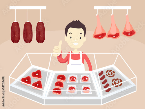Man Meat Counter Okay Illus...