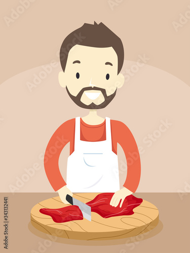 Man Meat Cutting Apron Illu...