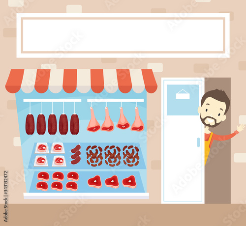 Man Meat Front Shop Waving ...