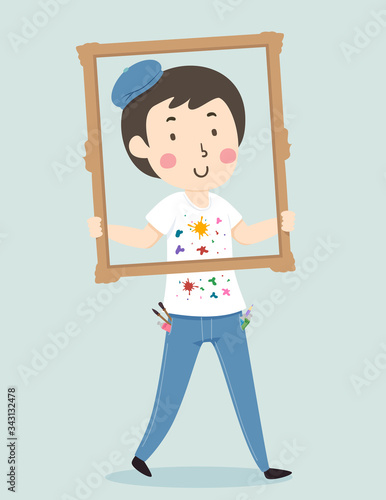 Man Painter Frame Walk Illu...