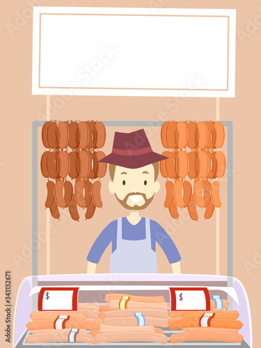 Man Sausage Vendor Illustra...