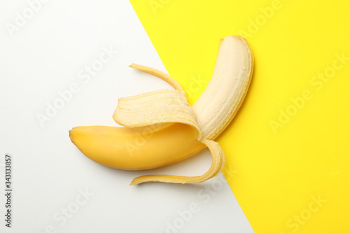 Banana on two tone background. Fresh fruit photo