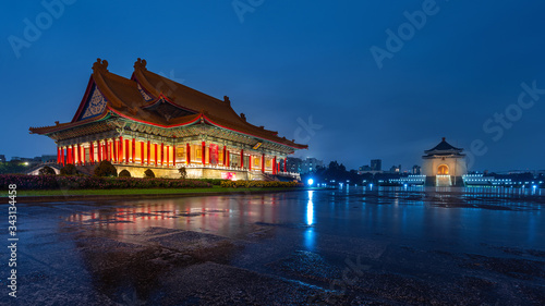 Chiang Kai Shek Memorial Hall at night in Taipei, Taiwan.