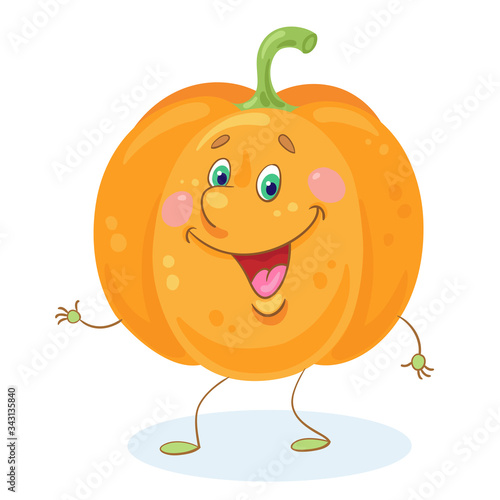 Big orange cute pumpkin. In cartoon style. Isolated on white background. Vector flat illustration.