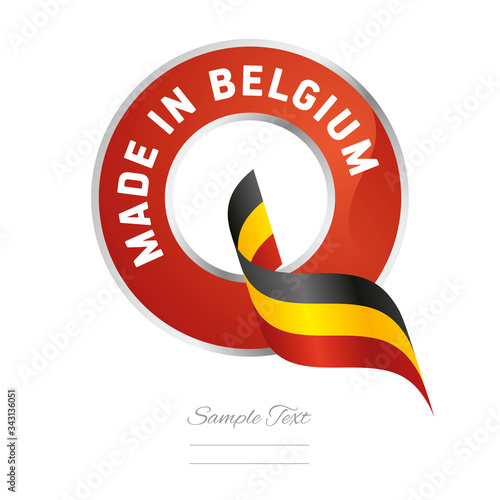 Made in Belgium flag ribbon Quality Q sign logo red color label button banner
