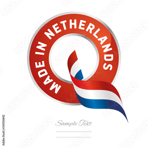 Made in Netherlands flag ribbon Quality Q sign logo red color label button banner