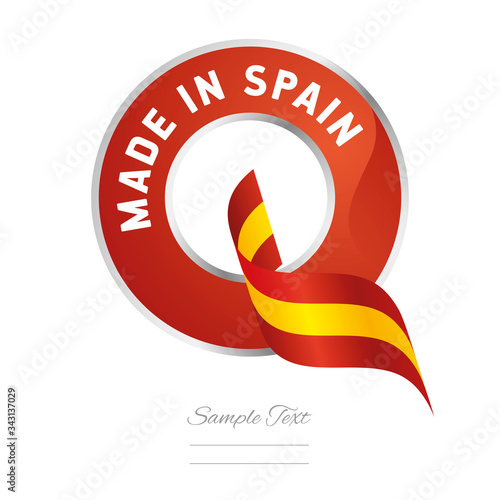 Made in Spain flag ribbon Quality Q sign logo red color label button banner