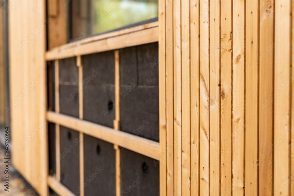 home wood facade in building home wood facade in building