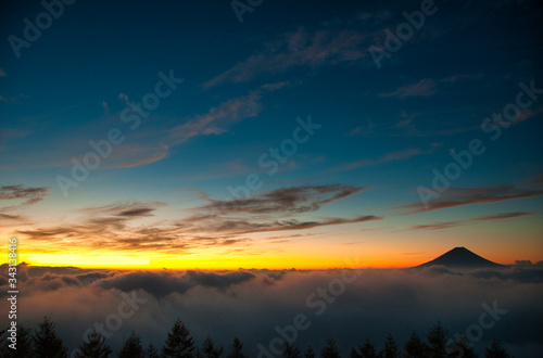 富士山, 雲海, 朝焼, 風景, 日の出