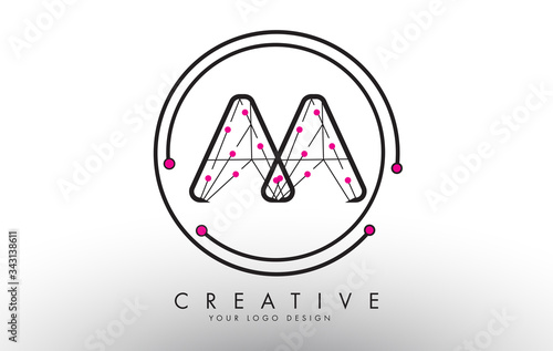 Letters AA A logo initials with Wires and pink dots template. Vector Illustration with letter A.