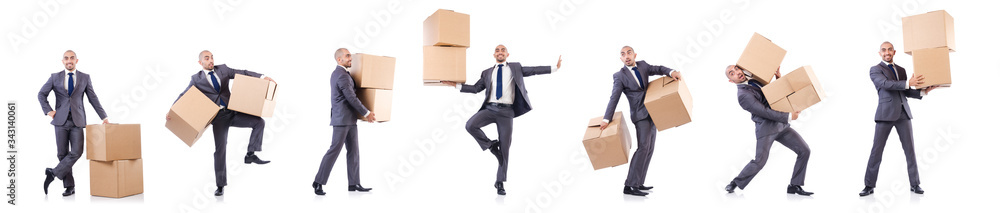 Businessman with box isolated on the white Businessman with box isolated on the white