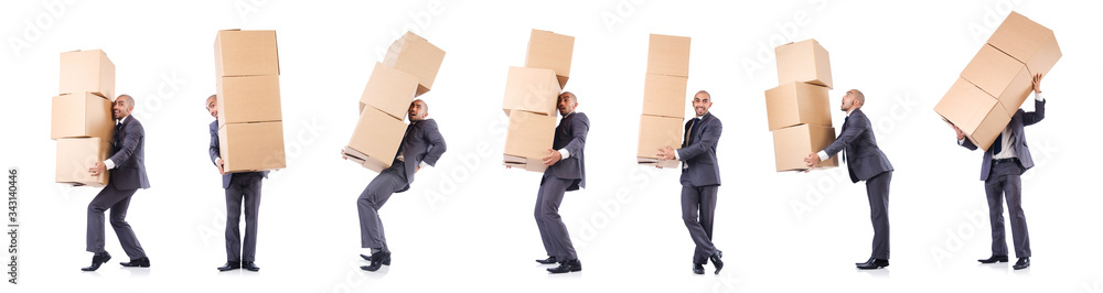 Businessman with box isolated on the white Businessman with box isolated on the white