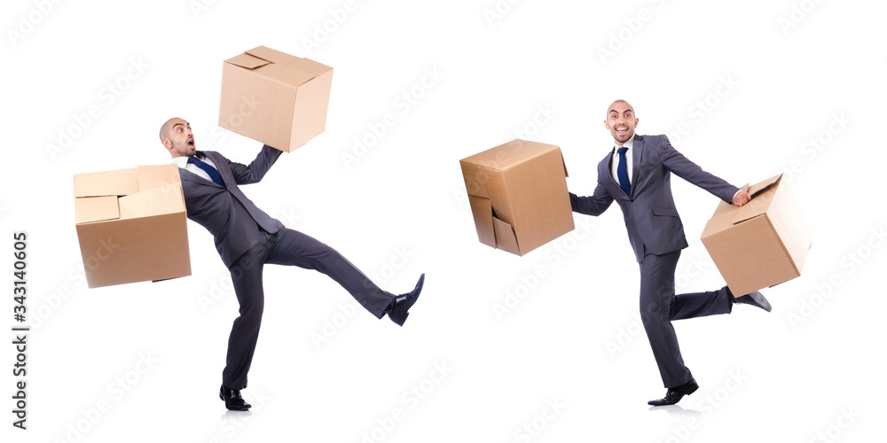 Businessman with box isolated on the white Businessman with box isolated on the white