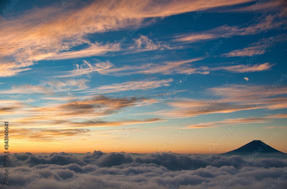 富士山, 雲海, 朝焼, 風景, 日の出