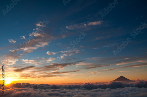 富士山, 雲海, 朝焼, 風景, 日の出